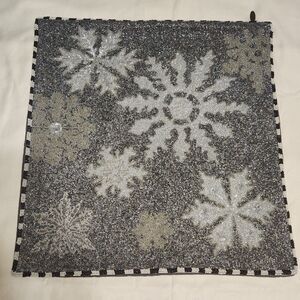 Mackenzie Childs Silver Snowflake Beaded Pillow Cover Linen Backed 19X19